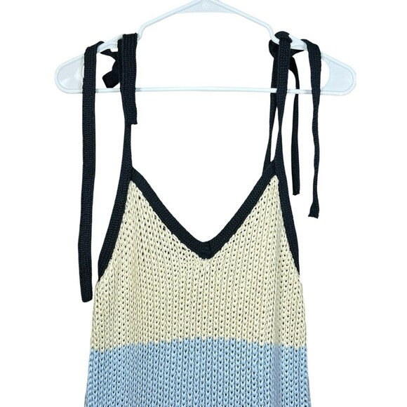 ZARA Crochet Knit Midi Dress S Blue Striped Tie Shoulder Boho Beach Resort NWT - Picture 5 of 15